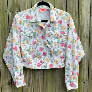 Vintage White Floral crop jacket roses